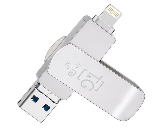 Флеш-драйв T&G 007 Metal series USB 3.0 - Lightning - MicroUSB 16GB Серебряный