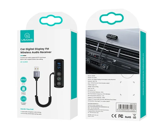 FM модулятор USAMS US-SJ503 Car Digital Display BT5.0 Черный