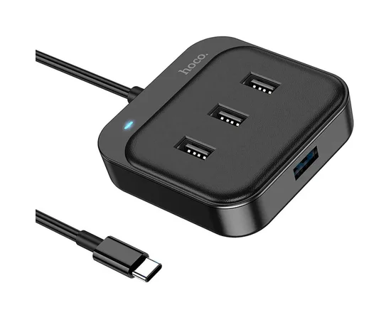 Переходник HUB Hoco HB31 Easy 4-in-1 (Type-C to USB3.0*4) (L=0.2m) Black