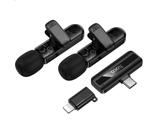 Петличный беспроводной микрофон Hoco L20A Mini Voice (Lightning/Type-C) 60 mAh Black