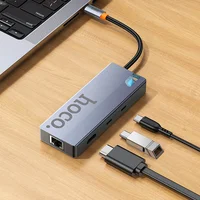 Переходник HUB Hoco HB52 Wow 8in1 (Type-C to HDTV+RJ45+SD/TF+PD+Type-C3.0+2xUSB3.0) Deep space gray