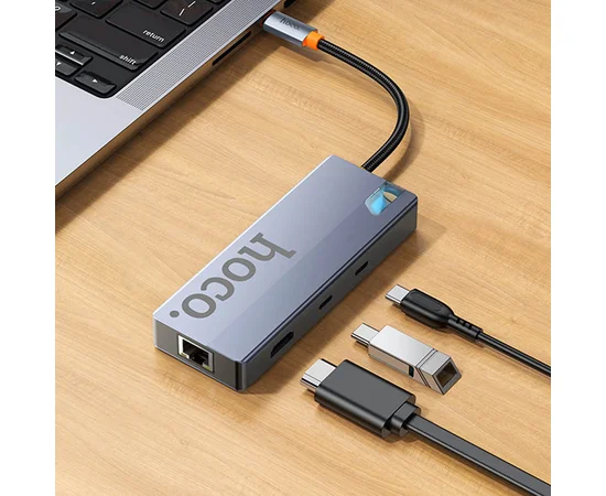 Переходник HUB Hoco HB52 Wow 8in1 (Type-C to HDTV+RJ45+SD/TF+PD+Type-C3.0+2xUSB3.0) Deep space gray
