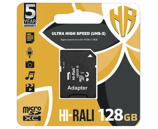 Карта памяти Hi-Rali microSDXC (UHS-3) 128 GB Card Class 10 с адаптером Черный