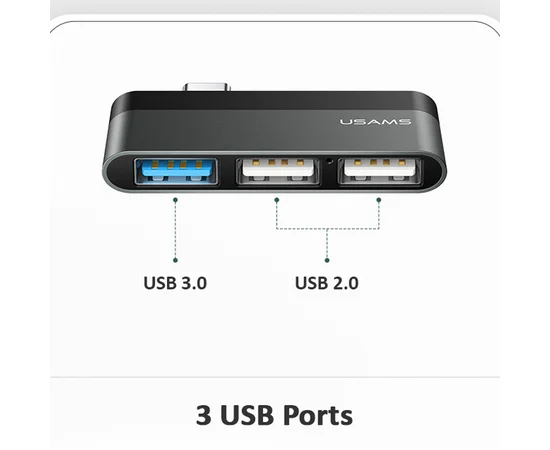 Переходник HUB Usams US-SJ461 Type-C to 3 USB port Серый