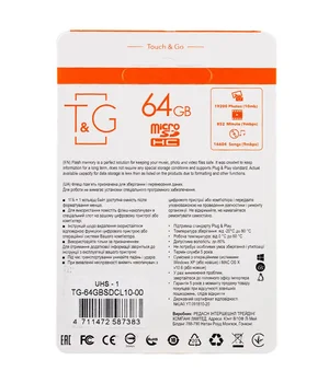 Карта памяти T&G microSDXC (UHS-1) 64 GB class 10 (без адаптера) Черный