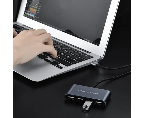 Переходник HUB Hoco HB3 USB to Type-C Стальной