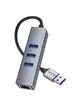 Переходник HUB Hoco HB34 Easy link USB Gigabit Ethernet adapter (USB to USB3.0*3+RJ45) Metal gray
