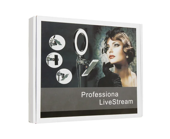 Кольцевая лампа LiveStream 16см с двумя держателями, c подставкой Черный