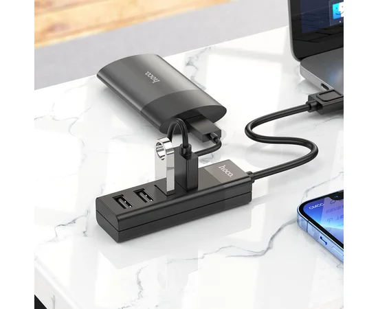 Переходник Hoco HB25 Easy mix 4in1 (USB to USB3.0+USB2.0*3) Черный