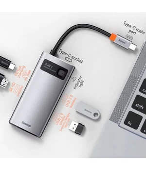 Переходник HUB Baseus Metal Gleam Series 4-in-1 Type-C (CAHUB-CY) Gray Переходник HUB Baseus Metal Gleam Series 4-in-1 Type-C (CAHUB-CY) Gray