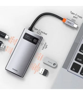 Переходник HUB Baseus Metal Gleam Series 4-in-1 Type-C (CAHUB-CY) Gray