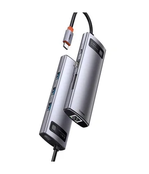 Перехідник HUB Baseus Metal Gleam Series 7-Port (Type-C to HDMI+USB3.0*3+PD+RJ45) (B0003070)