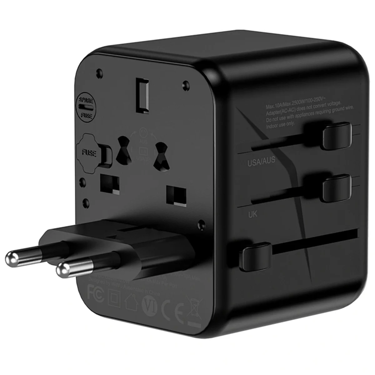 Сетевой универсальный переходник WIWU UA012 Warrior 12W + 1USB-A/1C Black
