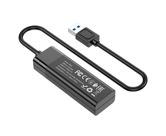 Переходник Hoco HB25 Easy mix 4in1 (USB to USB3.0+USB2.0*3) Черный
