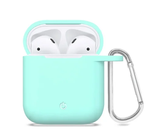 Силиконовый футляр с карабином для наушников AirPods Мятный / Mint