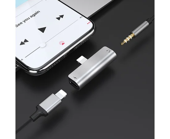 Переходник Hoco LS25 Lightning to 3,5 AUX Стальной