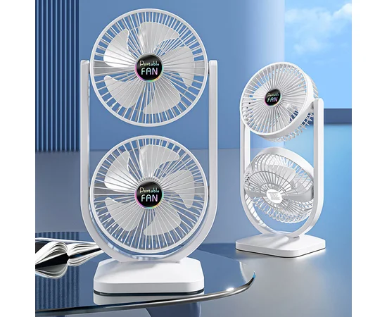 Настольный вентилятор Double head с регулировкой угла наклона 3000 mAh White