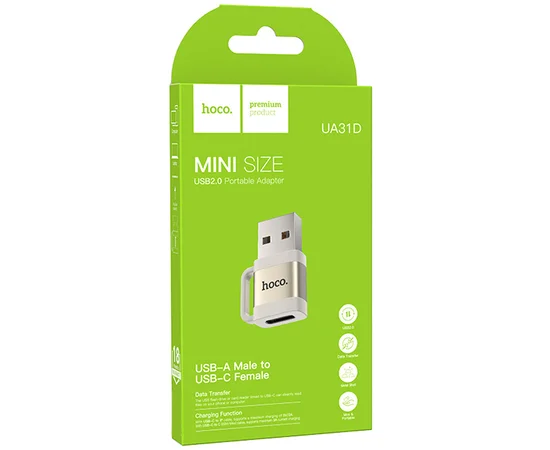 Переходник Hoco UA31D OTG USB male to Type-C female USB2.0 Gray