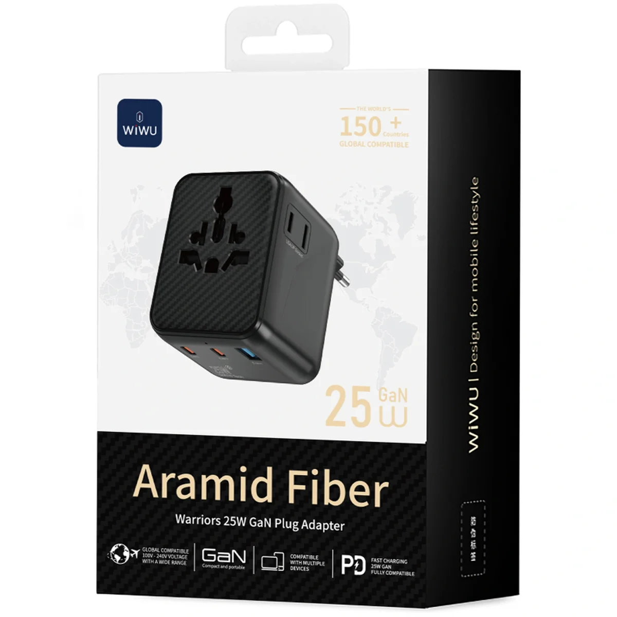 Сетевой универсальный переходник WIWU UA011 Warrior GaN 25W + 1USB-A/2C Black