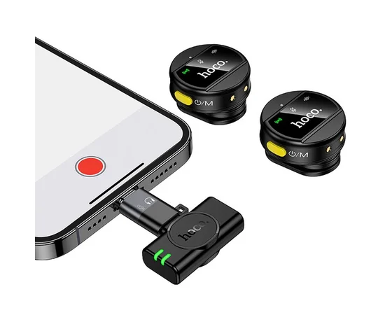 Петличный беспроводной микрофон Hoco L22 Bright 2in1 (Lightning/Type-C) Black