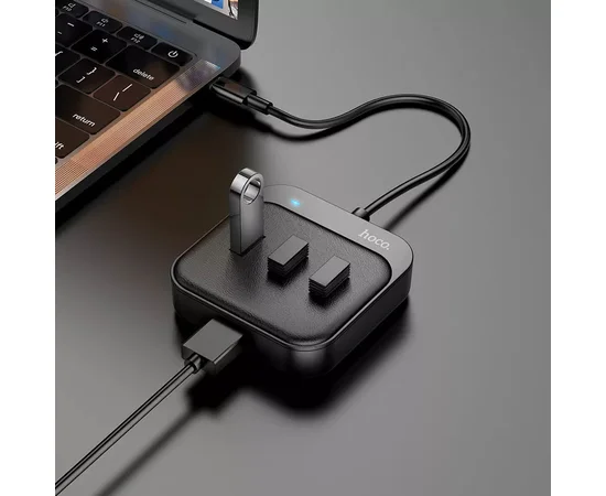 Переходник HUB Hoco HB31 Easy 4-in-1 (Type-C to USB3.0*4) (L=0.2m) Black