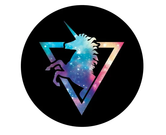 Держатель для телефона круглый (Glass) Космический Единорог / Черный