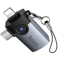 Перехідник Hoco UA46D OTG 2in1 Lightning male/Type-C male to USB female Metal gray