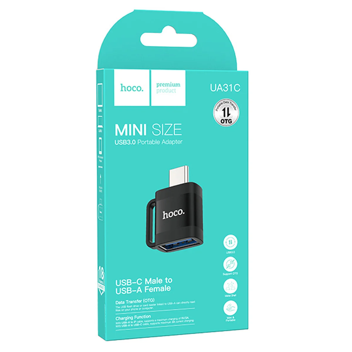 Переходник Hoco UA31C OTG Type-C male to USB female Black
