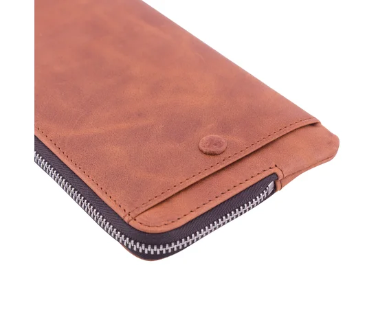 Стильный кожаный клатч Qialino со змейкой 2 отделения (5,5") Светло-коричневый