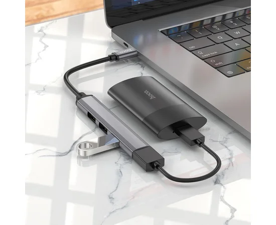 Переходник Hoco HB26 4in1 (Type-C to USB3.0+USB2.0*3) Metal gray