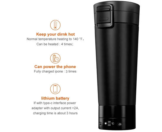 Смарт-термокружка RedSalmon с подогревом и контролем температуры 300 мл Черный