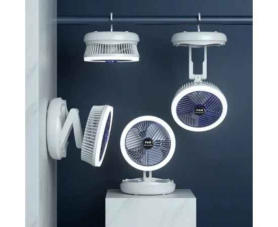 Настільний складаний вентилятор Folding Fan 2in1 with Night Light White
