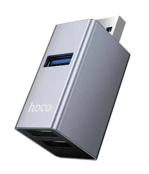 Перехідник HUB Hoco HB54 3in1 (USB to 2xUSB2.0+USB3.0) Metal grey