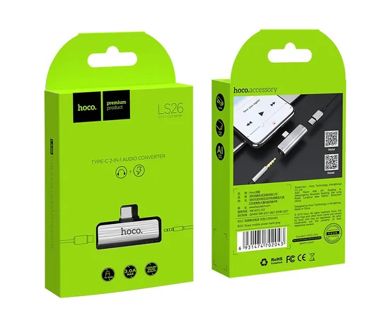 Переходник Hoco LS26 Type-C to 3,5 AUX Стальной