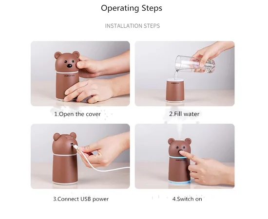 Увлажнитель воздуха Teddy Bear с арома-диффузором (lamp+fan) Коричневый