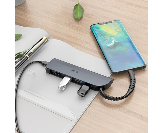 Переходник HUB Hoco HB13 Type-C Серый