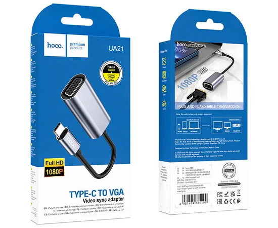 Переходник Hoco UA21 Origin Type-C to VGA Metal gray