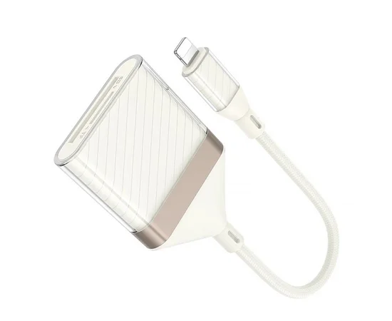 Перехідник Hoco UA40 Crystal 2in1 Lightning to SD/TF (0.15m) Apricot