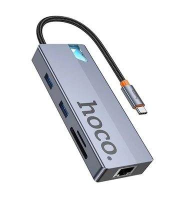 Переходник HUB Hoco HB52 Wow 8in1 (Type-C to HDTV+RJ45+SD/TF+PD+Type-C3.0+2xUSB3.0) Deep space gray