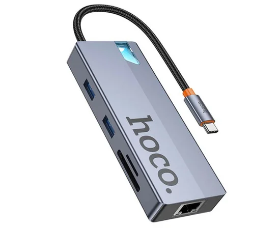 Переходник HUB Hoco HB52 Wow 8in1 (Type-C to HDTV+RJ45+SD/TF+PD+Type-C3.0+2xUSB3.0) Deep space gray