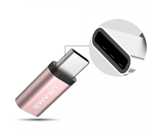Переходник Usams US-SJ021 Type-C to Micro USB Розовый / Rose Gold