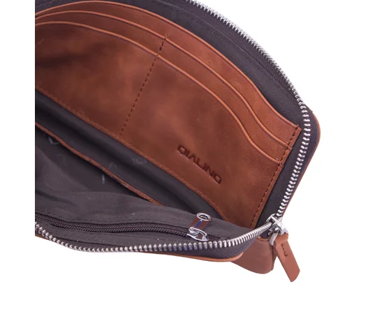 Стильный кожаный клатч Qialino со змейкой 2 отделения (5,5") Светло-коричневый