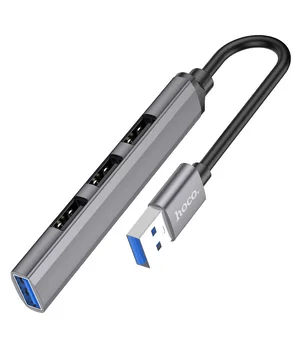 Перехідник Hoco HB26 4in1 (USB to USB3.0+USB2.0*3) Metal gray