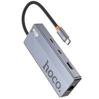 Переходник HUB Hoco HB52 Wow 8in1 (Type-C to HDTV+RJ45+SD/TF+PD+Type-C3.0+2xUSB3.0) Deep space gray