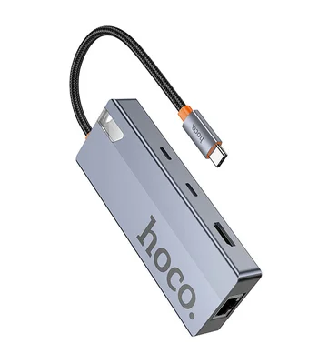 Переходник HUB Hoco HB52 Wow 8in1 (Type-C to HDTV+RJ45+SD/TF+PD+Type-C3.0+2xUSB3.0) Deep space gray