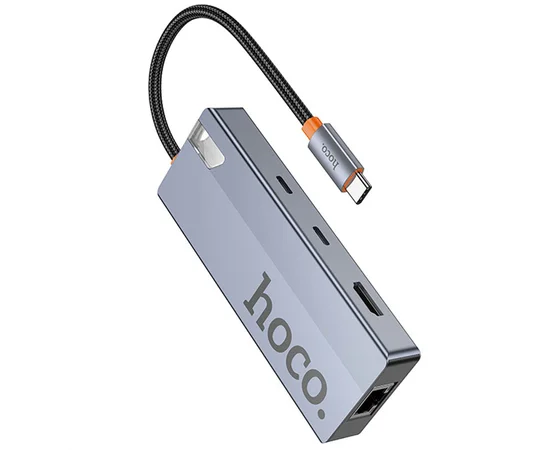 Переходник HUB Hoco HB52 Wow 8in1 (Type-C to HDTV+RJ45+SD/TF+PD+Type-C3.0+2xUSB3.0) Deep space gray