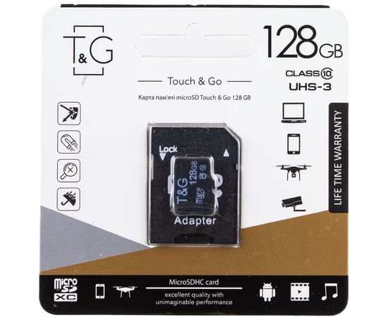 Карта памяти T&G microSDHC 128 GB class 10 (с адаптером) Черный