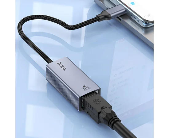 Интернет адаптер Hoco UA37 1000 Mbps (USB to RJ45) Metal gray