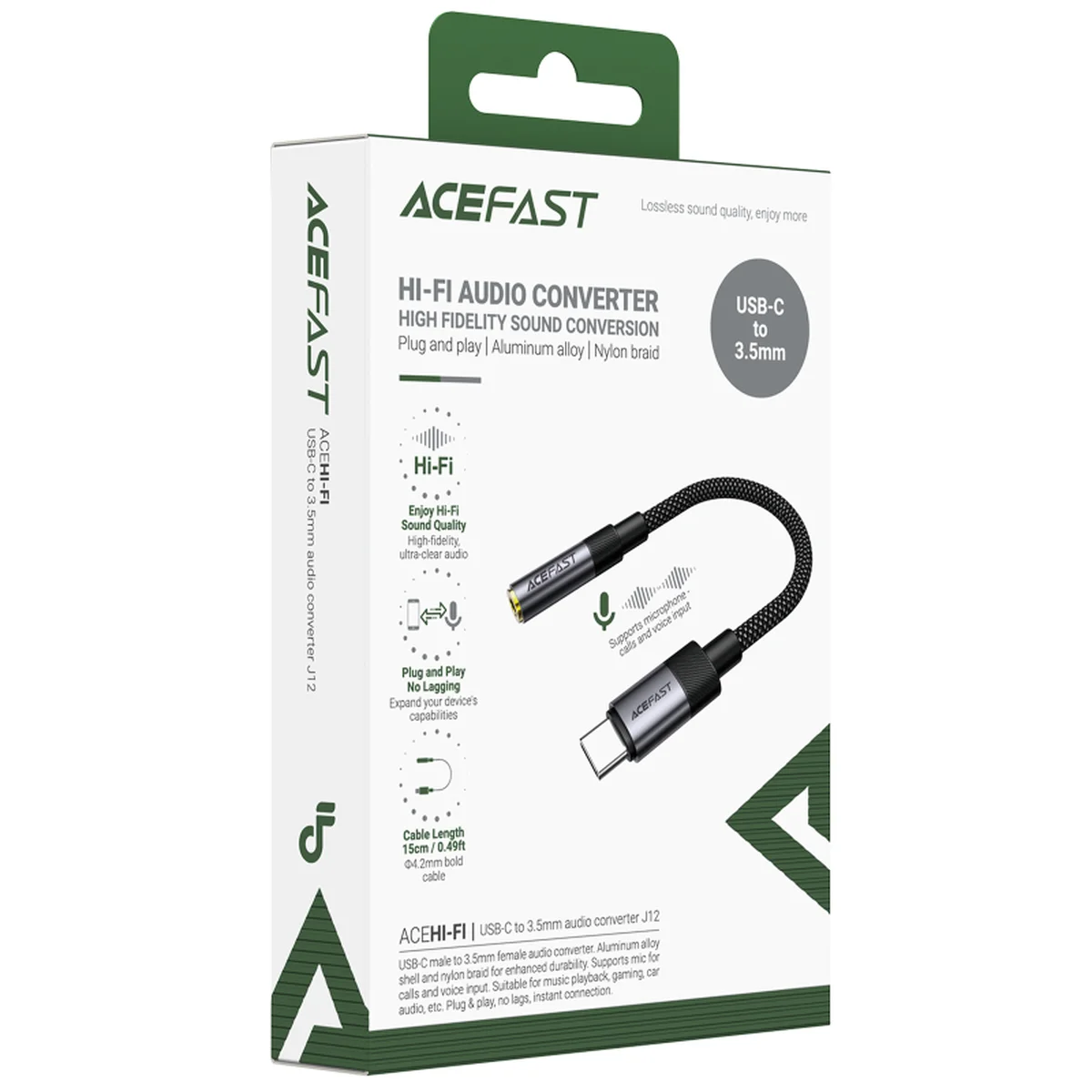 Переходник Acefast J12 Type-C male to AUX 3.5mm female Black