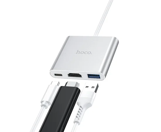 Переходник HUB Hoco HB14 Type-C to USB3.0+HDMI+PD Стальной